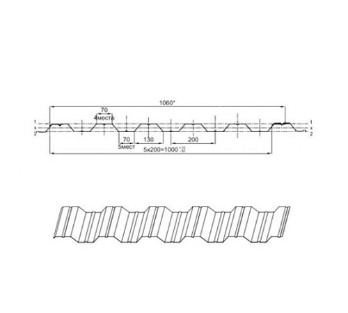 Профнастил НС35ПГ-0.45, Ширина-1100, Оцинкованный